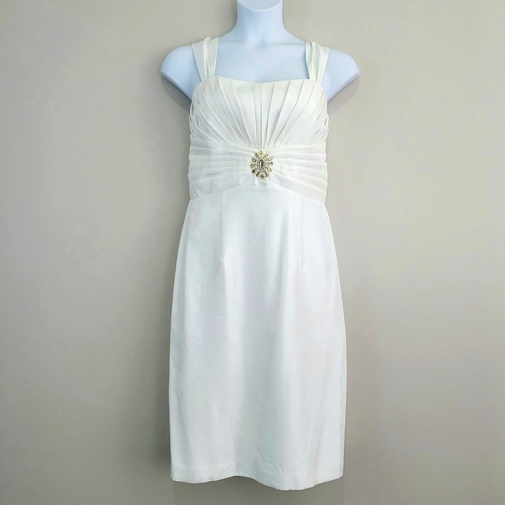 TERRAMINA Size 12 Ivory Sleeveless Ruched Sheath Dress with Rhinestones NWT